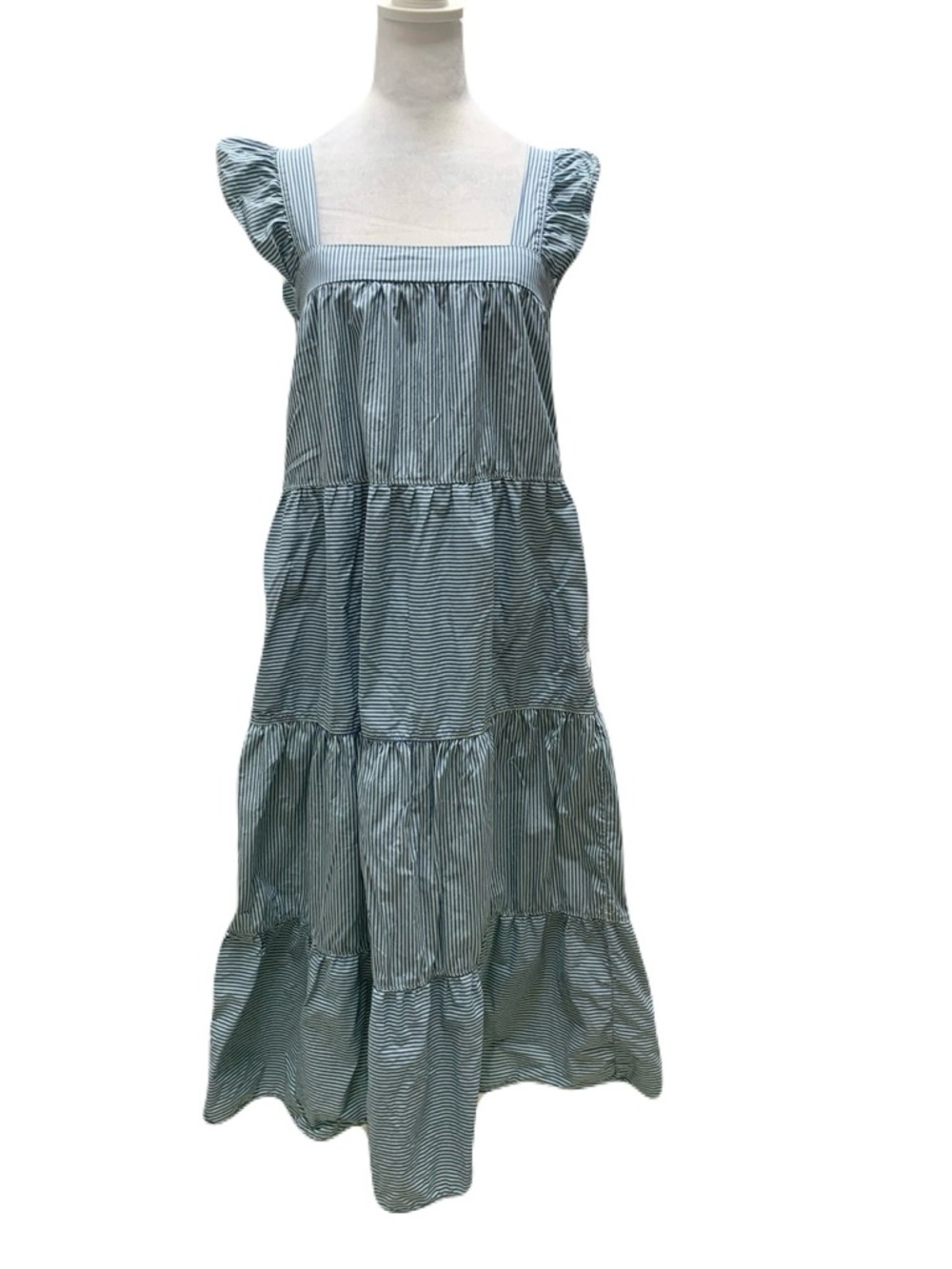 Nation LTD Womens XS Blue/Turquoise Striped Tiered Square-Neck Camille Midi Dres